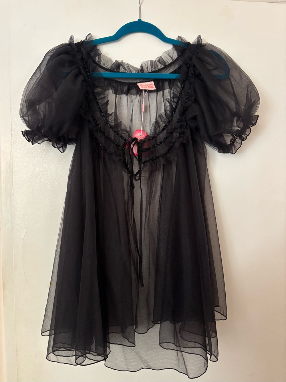Dyspnea Sheer Black Puff Sleeve Babydoll Top